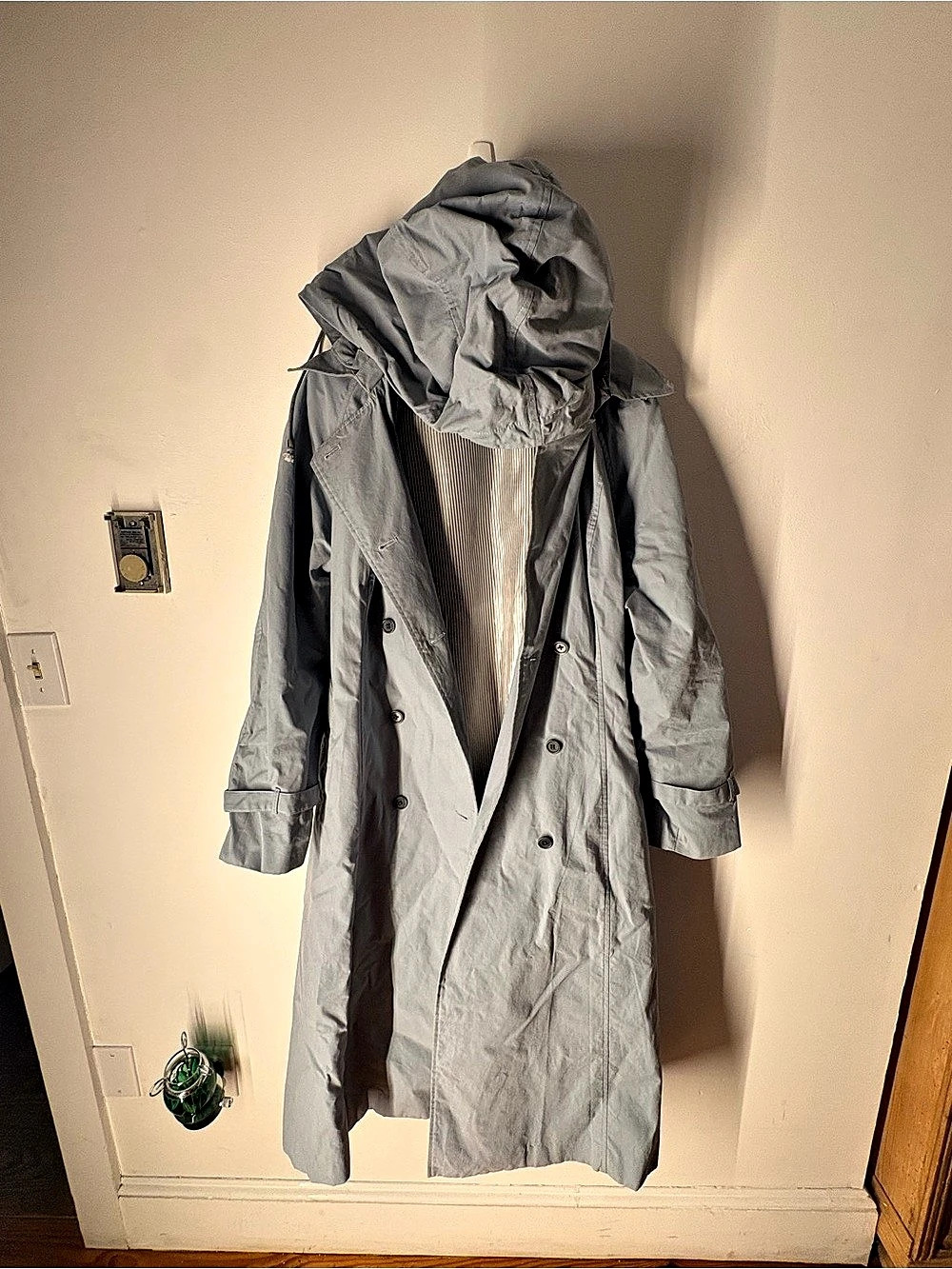 J. Peterman Gray Hooded Trench Coat Like New